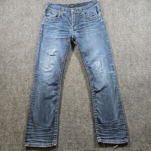 Buckle Black Jeans Men's 36R Blue Straight Leg Stretch Distressed